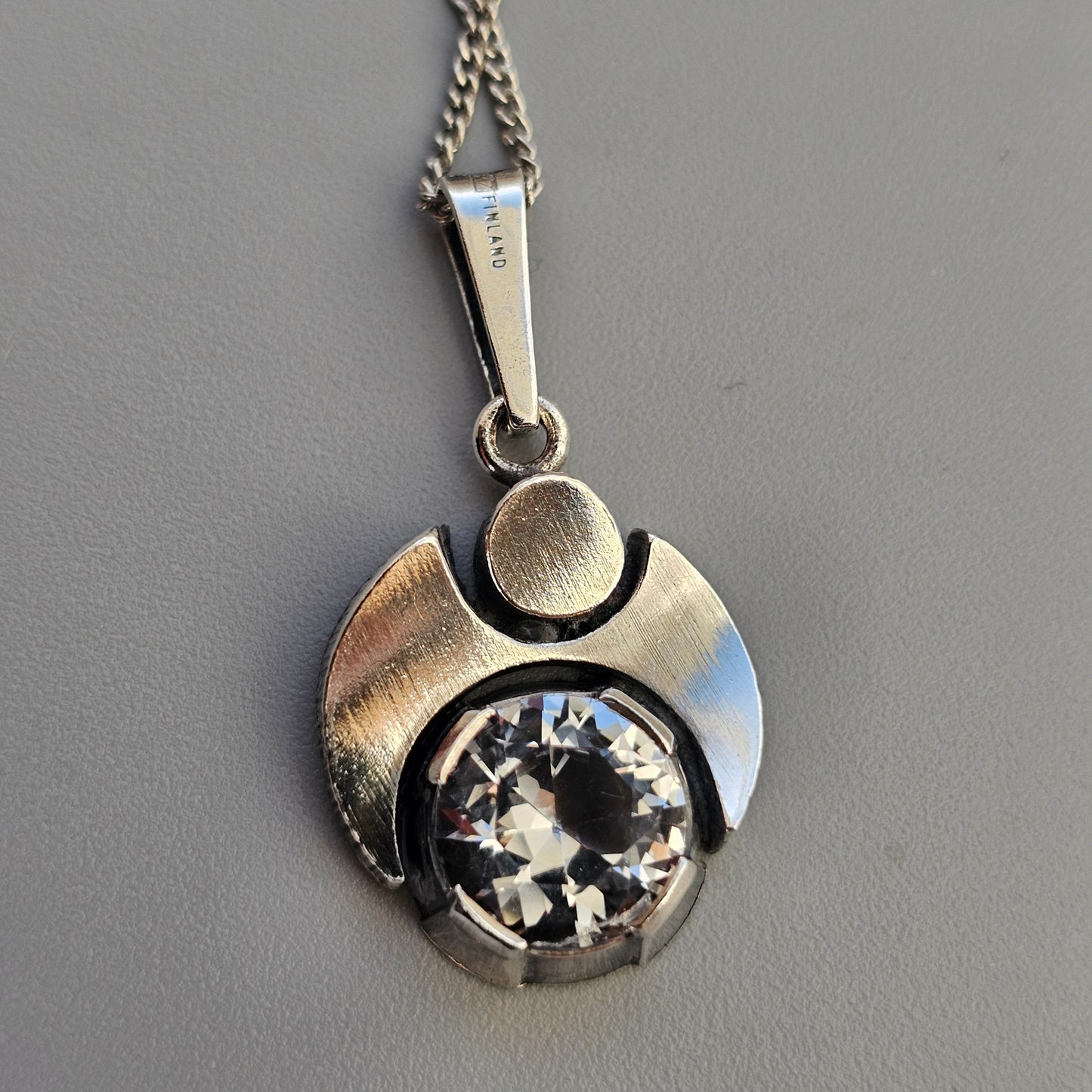 Vintage Sterling Silver & Rock Crystal Necklace Pendant by Karl Laine & Finnfeelings 1974