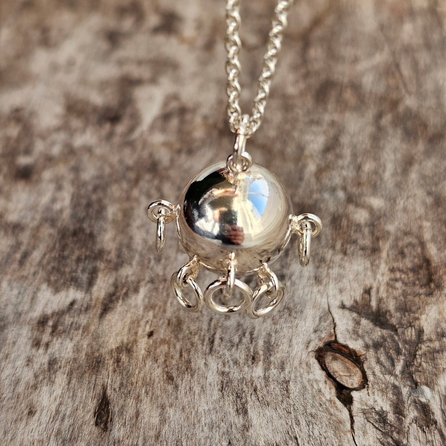 Finnish Silver Komsiopallo / Cradle Ball Necklace Pendant by Taiga Koru