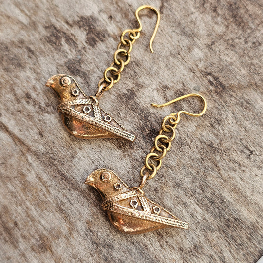 Vintage Kalevala Koru Bronze Earrings Bird of Hattula Viking-Era Inspired Design