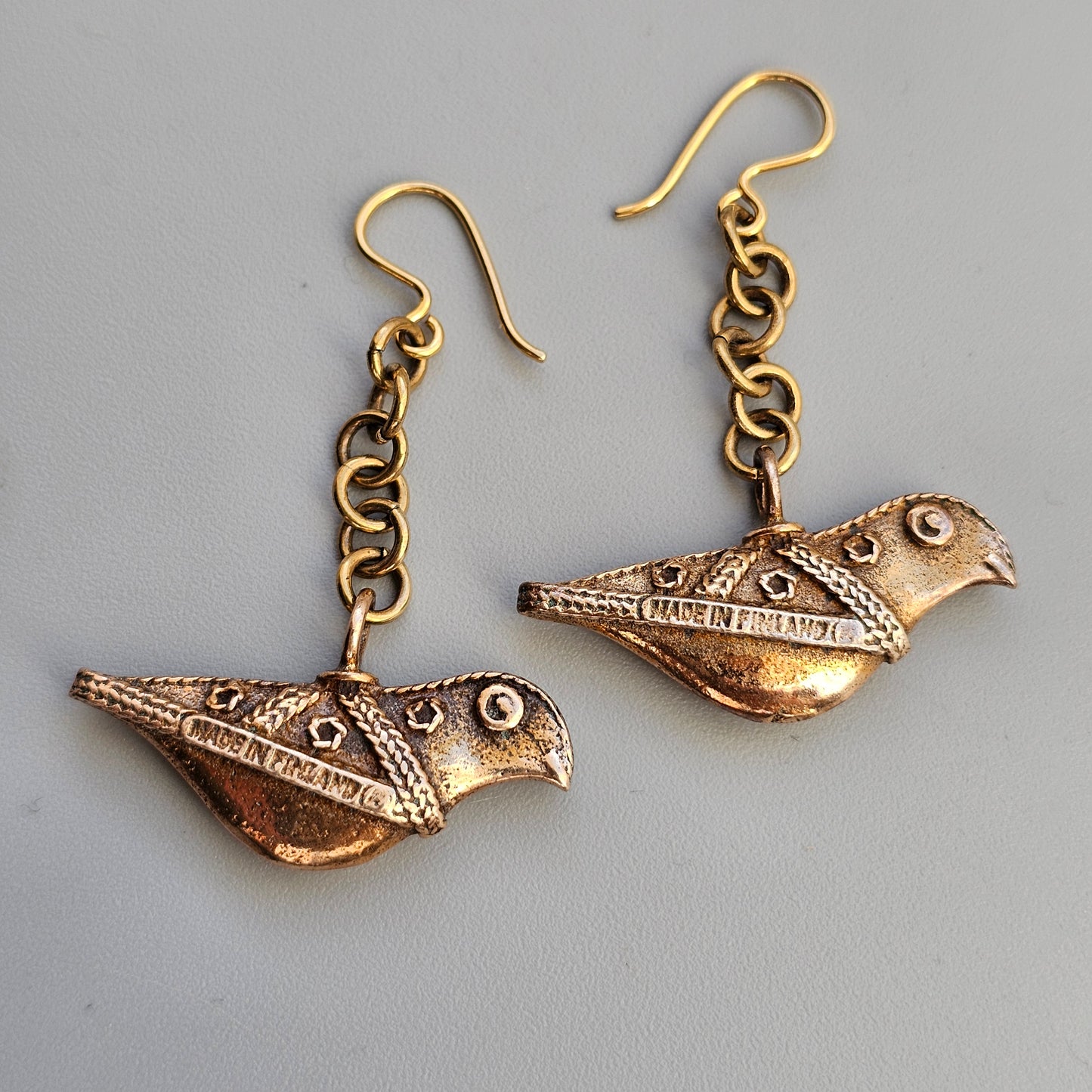 Vintage Kalevala Koru Bronze Earrings Bird of Hattula Viking-Era Inspired Design