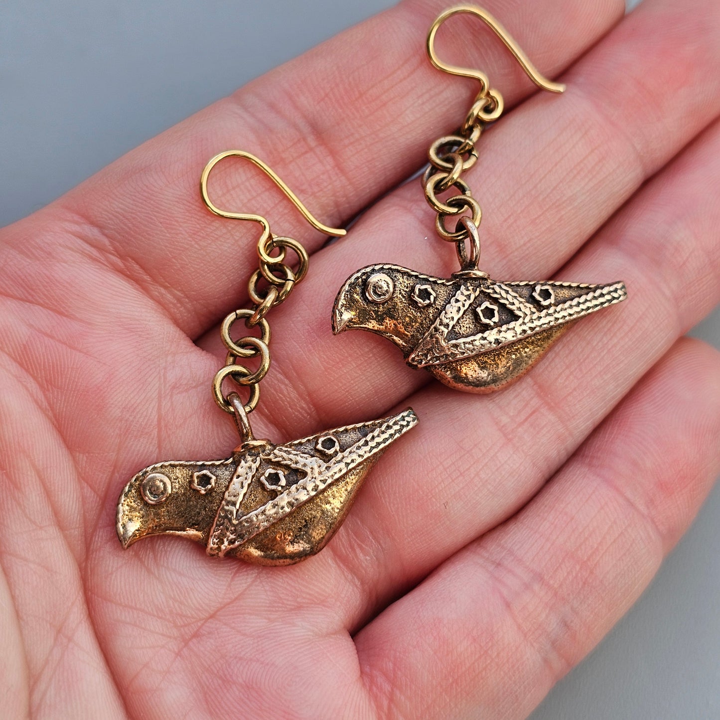 Vintage Kalevala Koru Bronze Earrings Bird of Hattula Viking-Era Inspired Design