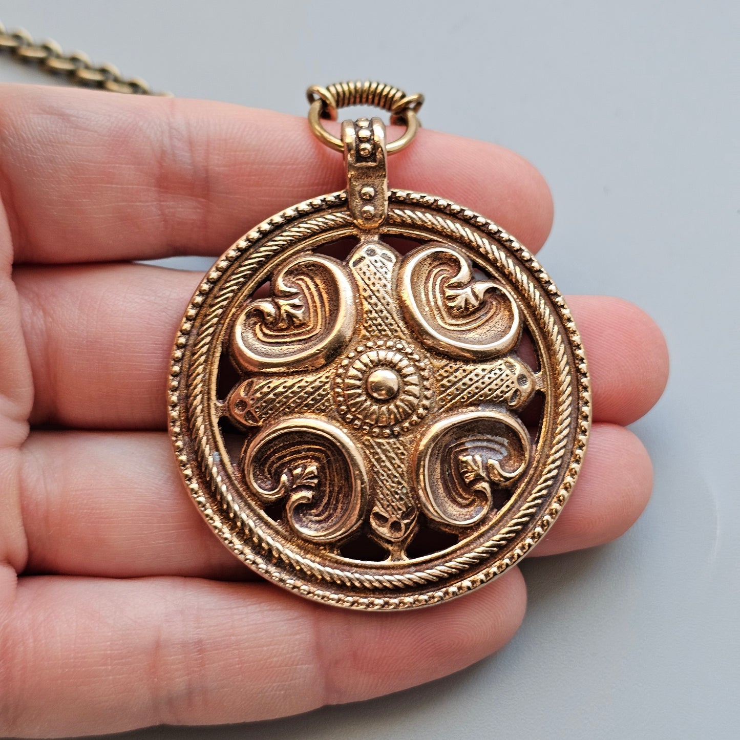 Vintage Kalevala Koru Räisälä Cross Bronze Necklace – 12th Century Nordic Middle Ages Revival Design