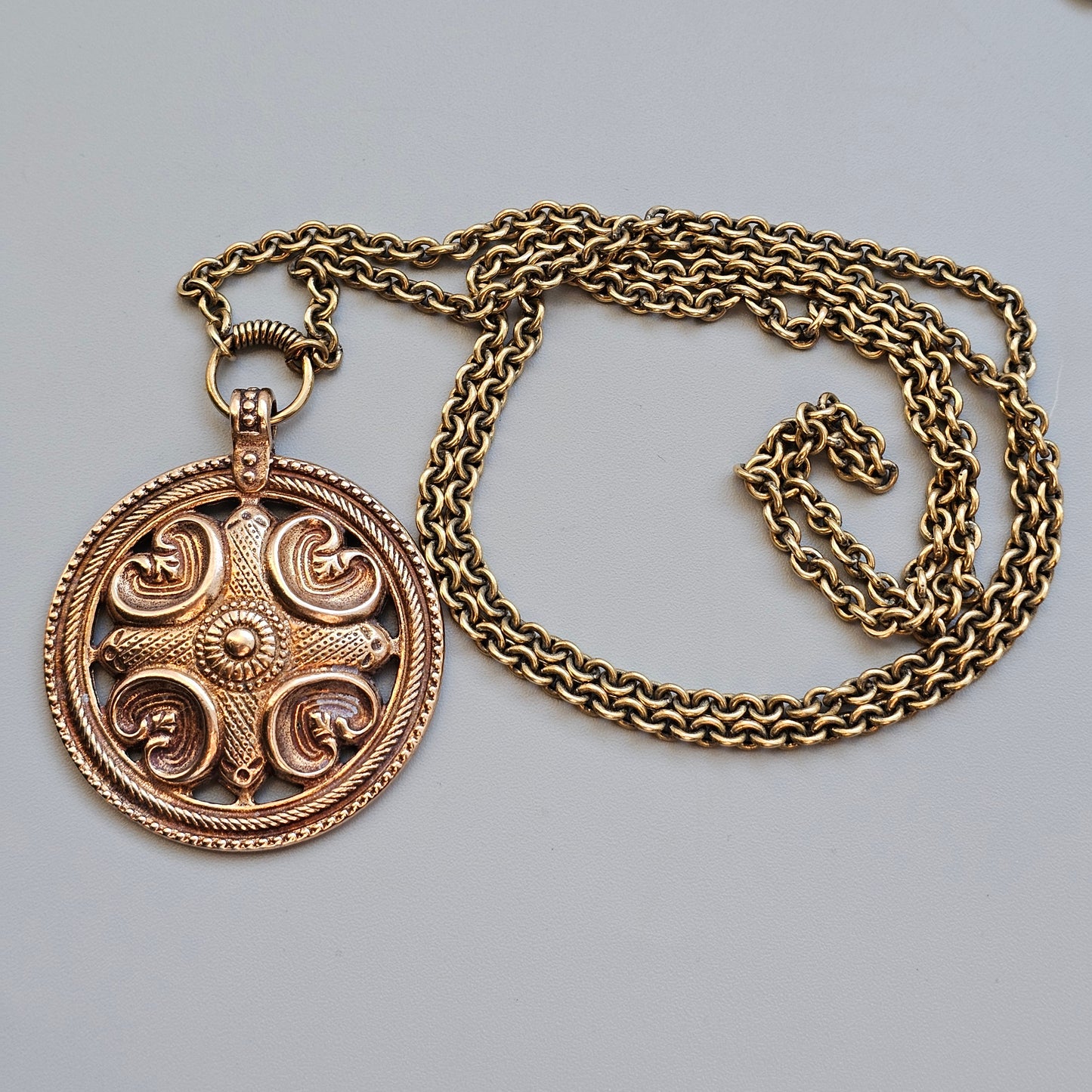 Vintage Kalevala Koru Räisälä Cross Bronze Necklace – 12th Century Nordic Middle Ages Revival Design
