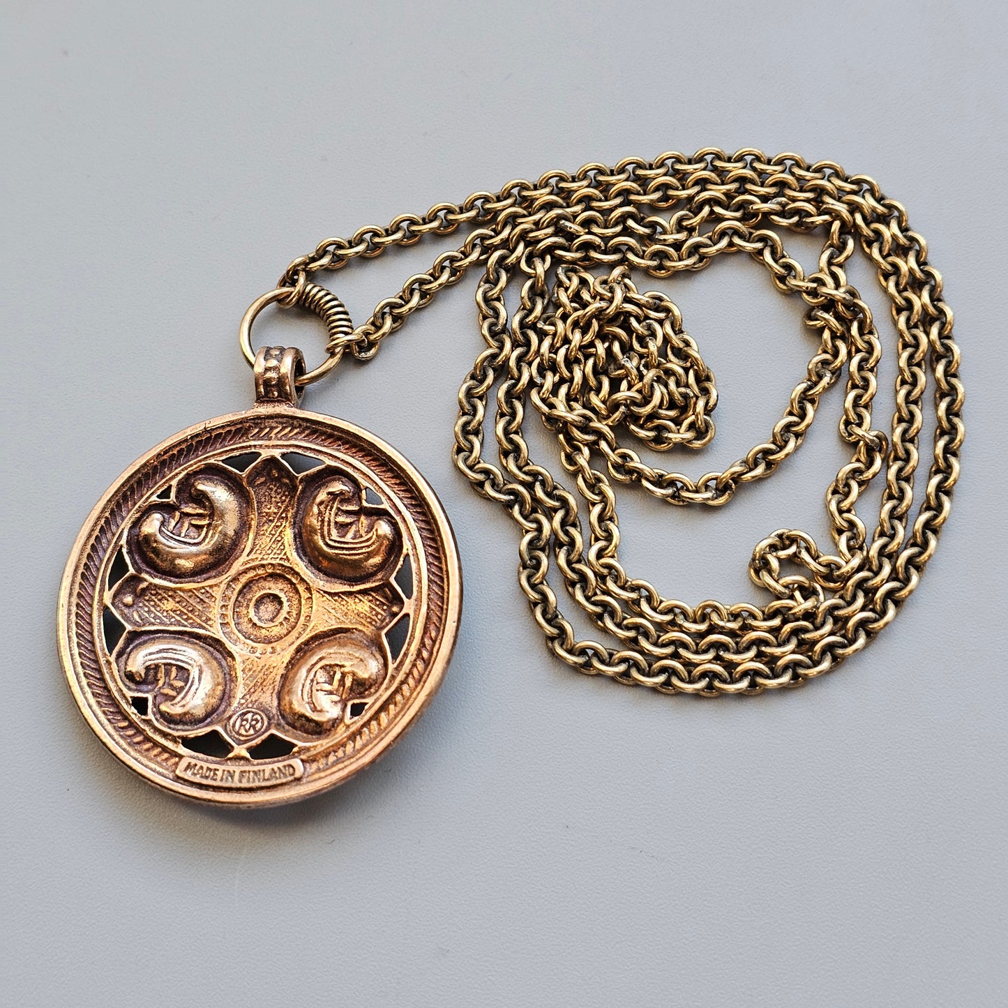 Vintage Kalevala Koru Räisälä Cross Bronze Necklace – 12th Century Nordic Middle Ages Revival Design
