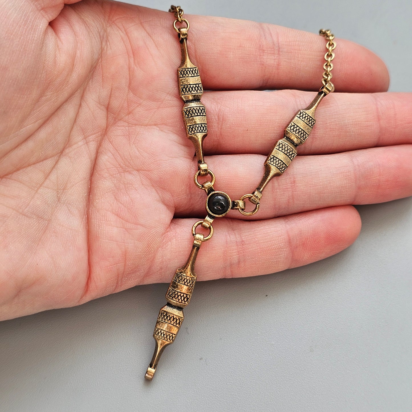 Vintage Kalevala Koru 'Kehrääjä' Spinner Bronze & Spectrolite Necklace by Tony Granholm