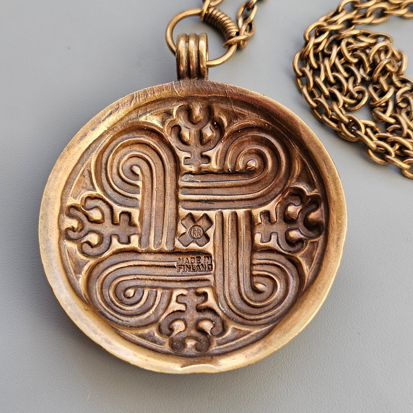 Vintage Kalevala Koru Hannunvaakuna Saint Hannes Cross Bronze Necklace