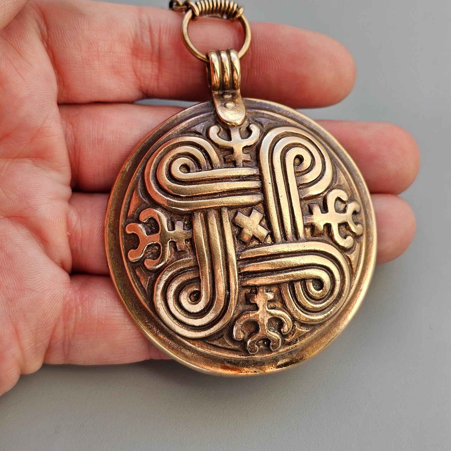 Vintage Kalevala Koru Hannunvaakuna Saint Hannes Cross Bronze Necklace