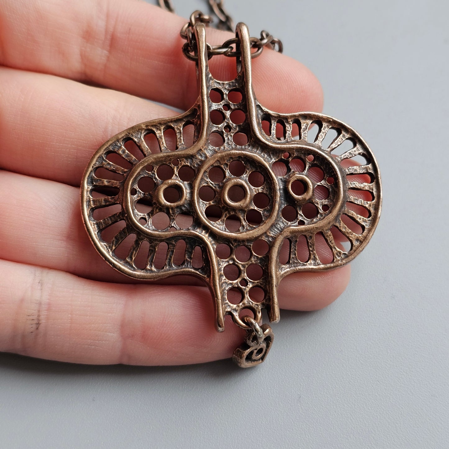 Modernist Brutalist Scandinavian Vintage Bronze Statement Necklace