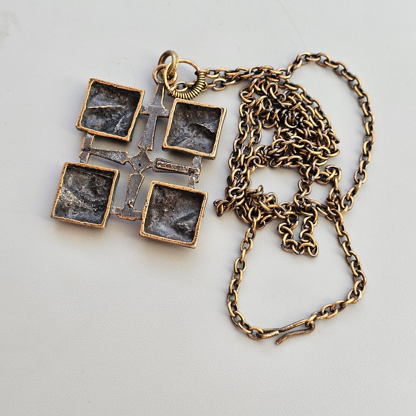 Modernist 1970s Pentti Sarpaneva Bronze Cross Necklace