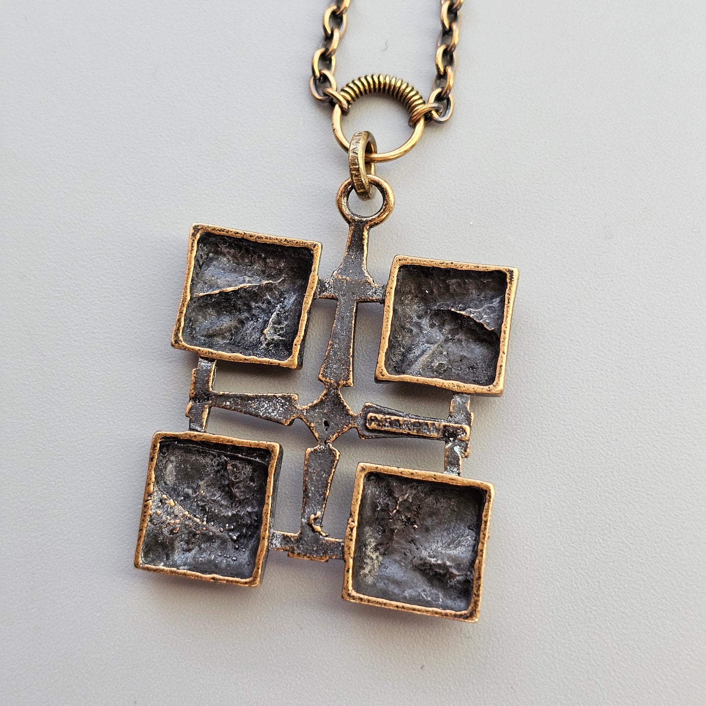 Modernist 1970s Pentti Sarpaneva Bronze Cross Necklace