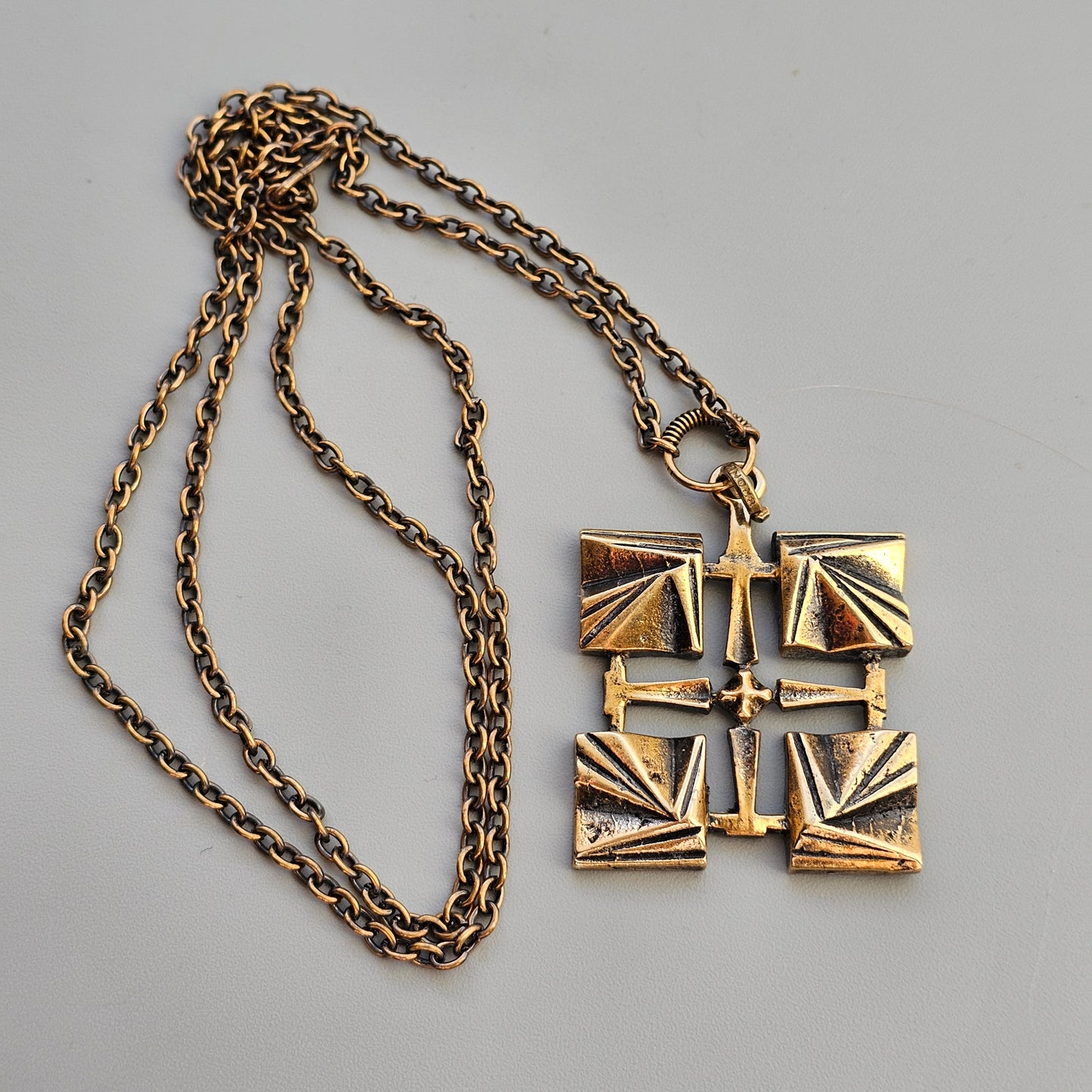 Modernist 1970s Pentti Sarpaneva Bronze Cross Necklace