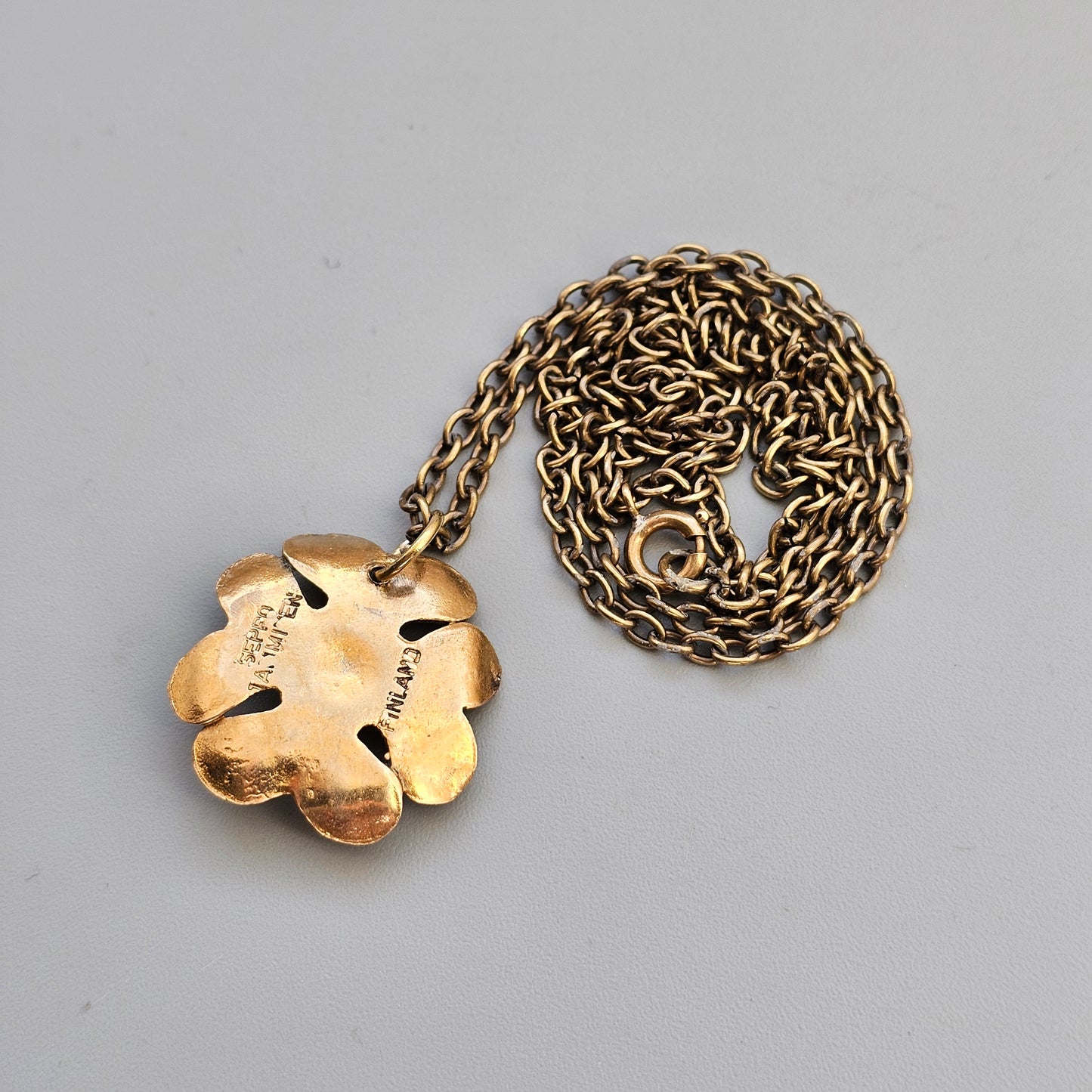 1970s Finnish Modernist Bronze Flower Necklace Pendant by Seppo Tamminen