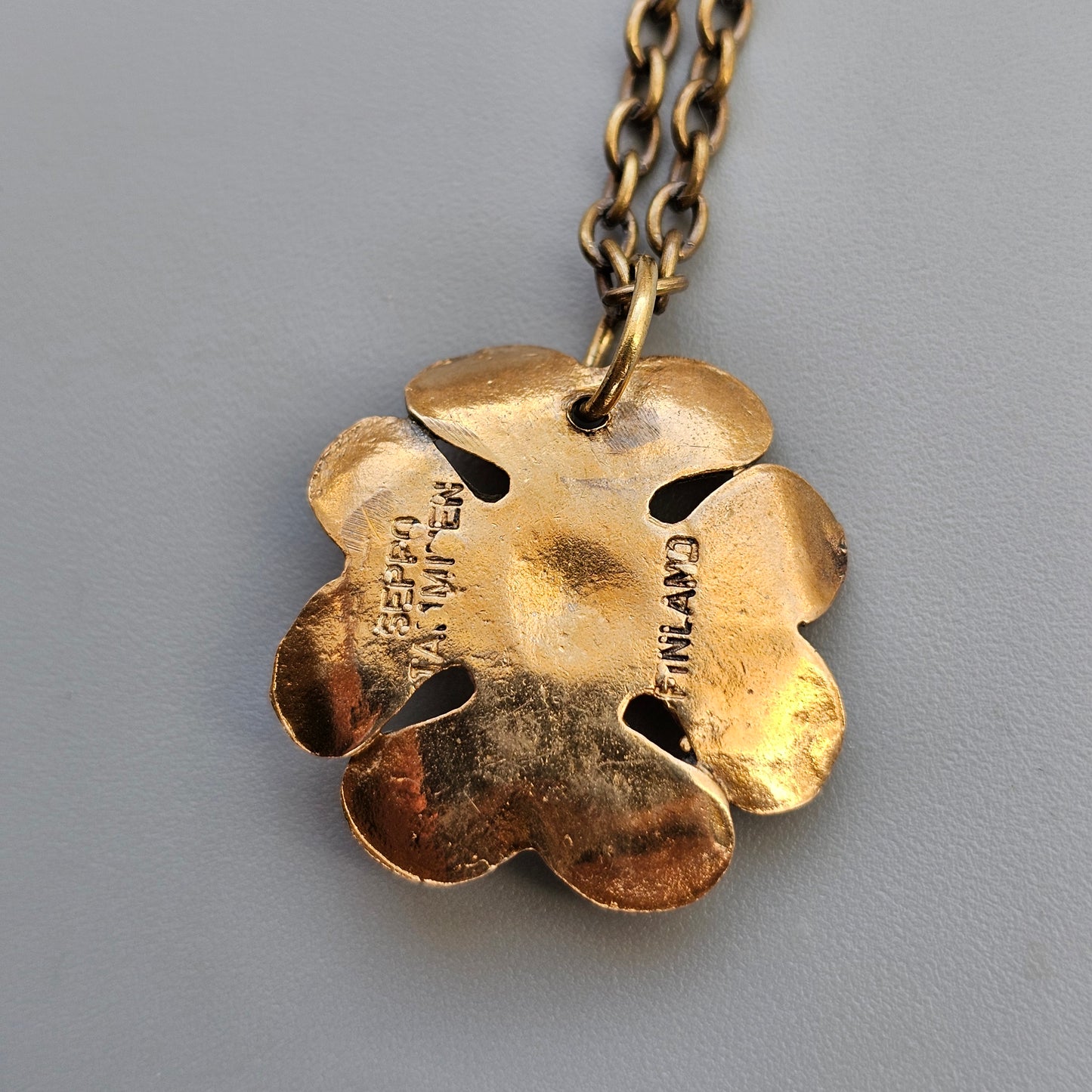 1970s Finnish Modernist Bronze Flower Necklace Pendant by Seppo Tamminen