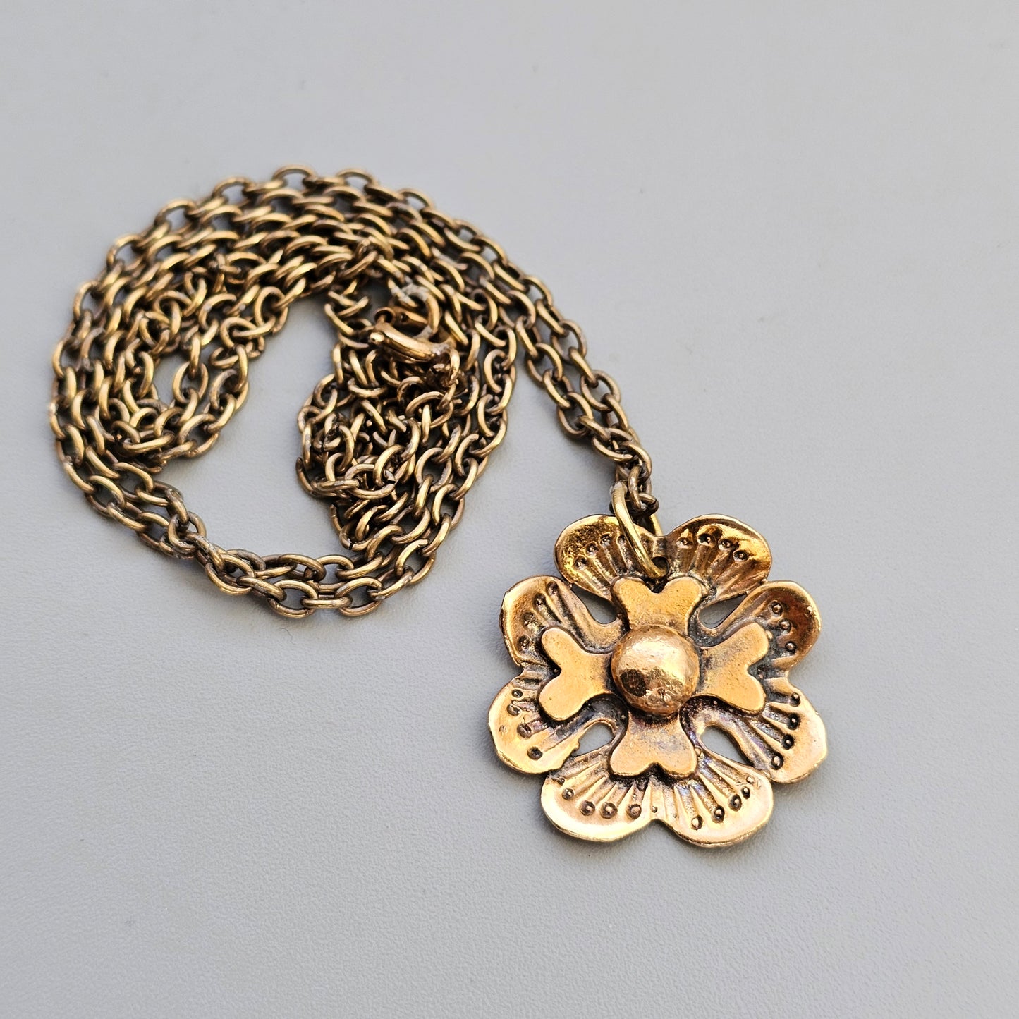 1970s Finnish Modernist Bronze Flower Necklace Pendant by Seppo Tamminen