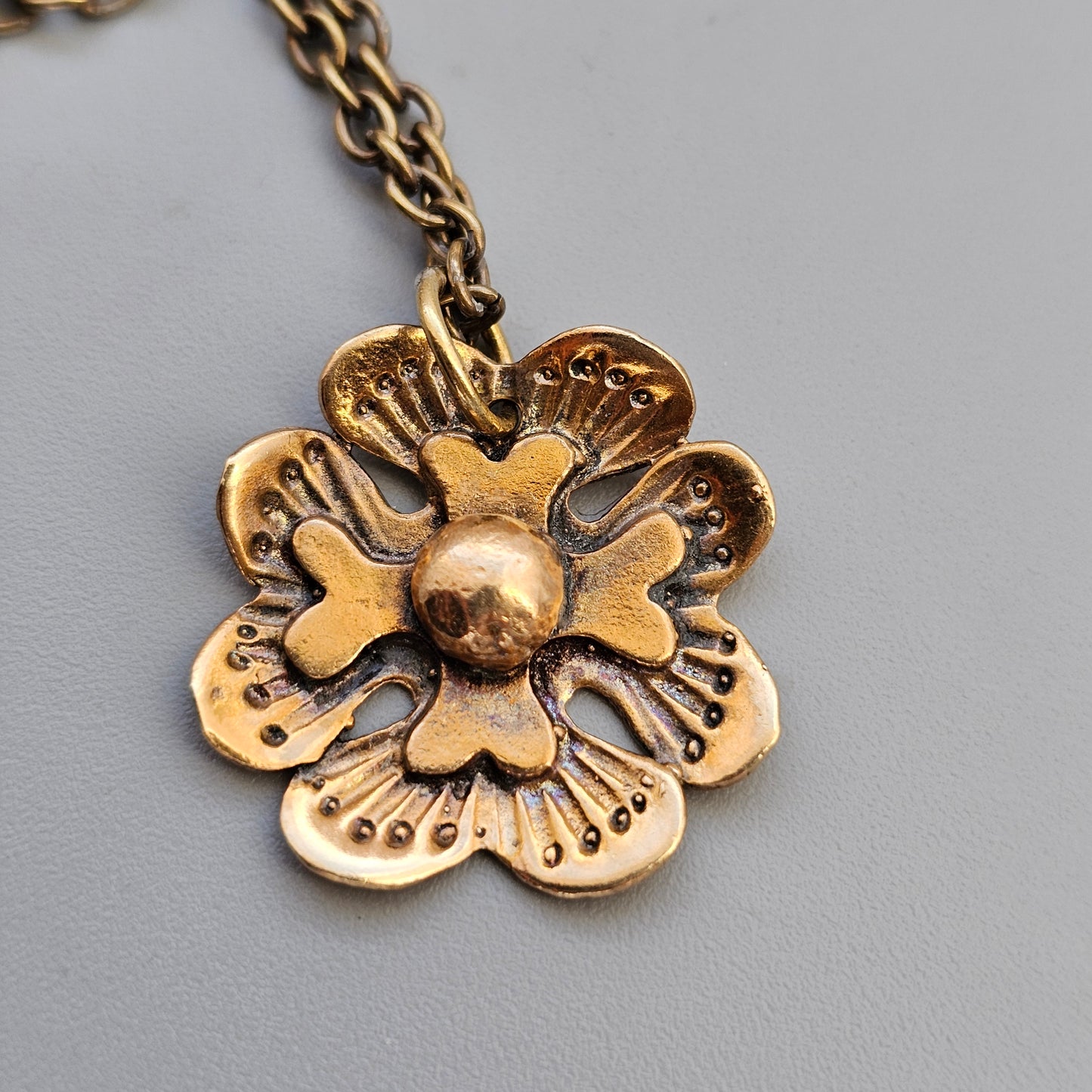 1970s Finnish Modernist Bronze Flower Necklace Pendant by Seppo Tamminen
