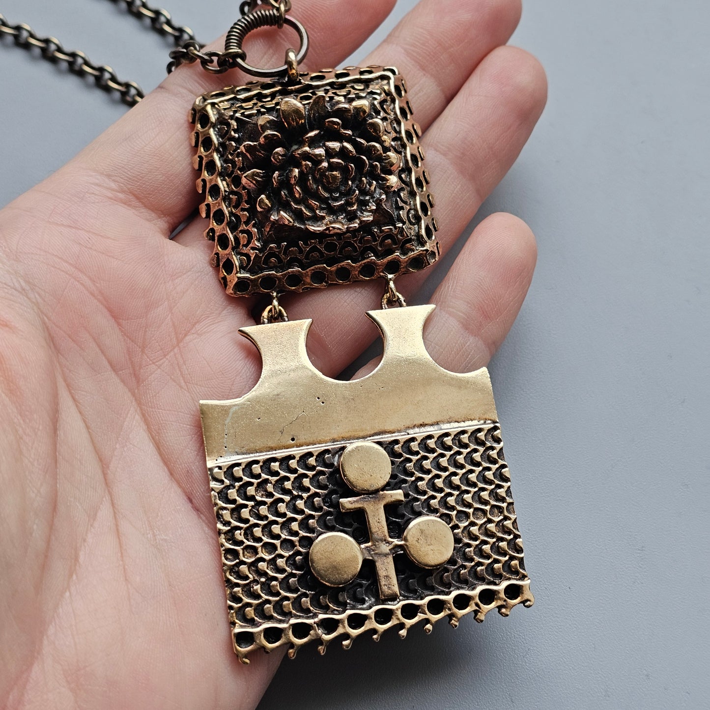 Large Vintage 1970s Pentti Sarpaneva Bronze Brutalist Modernist Necklace