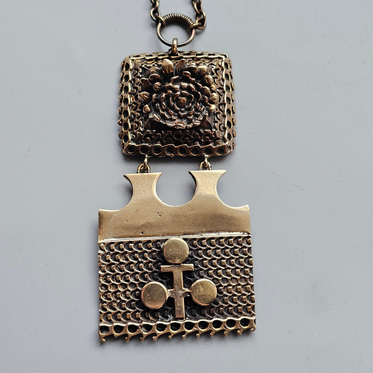 Large Vintage 1970s Pentti Sarpaneva Bronze Brutalist Modernist Necklace