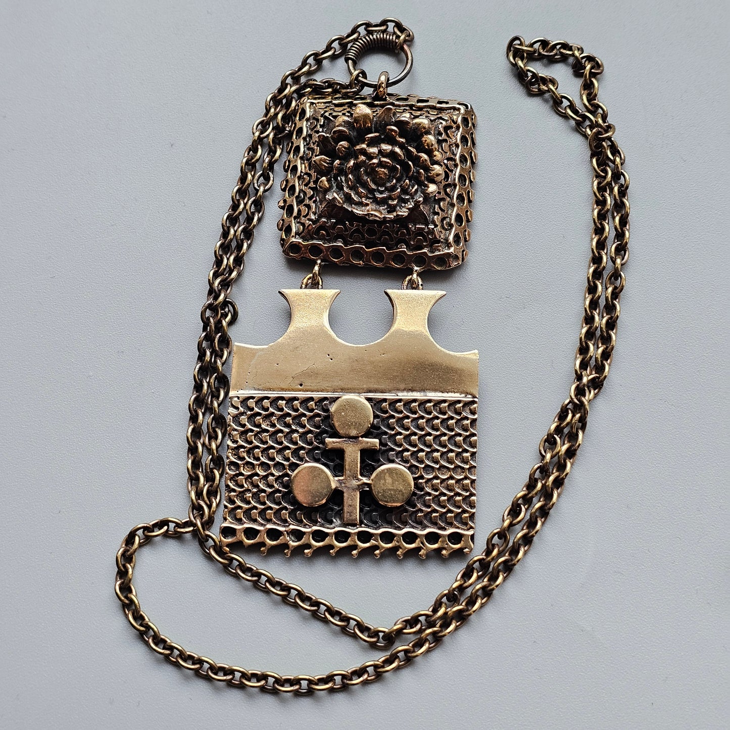 Large Vintage 1970s Pentti Sarpaneva Bronze Brutalist Modernist Necklace