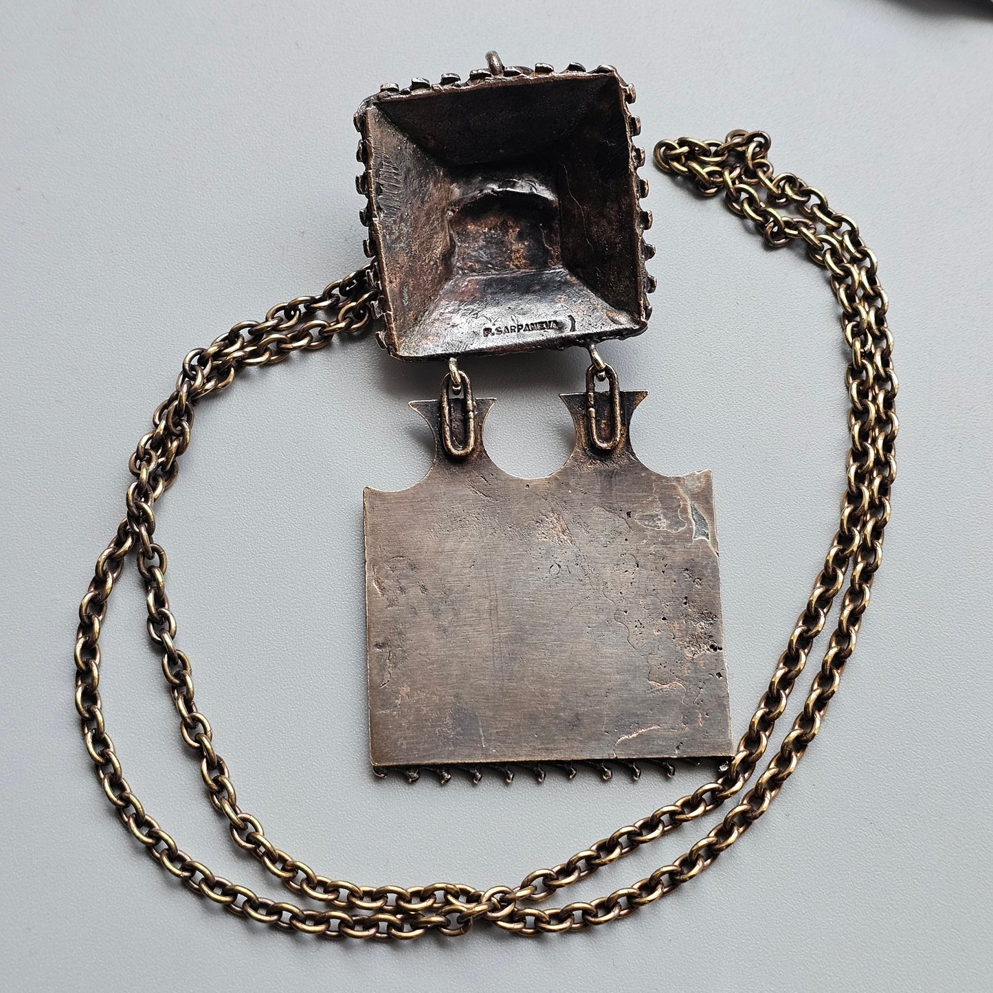 Large Vintage 1970s Pentti Sarpaneva Bronze Brutalist Modernist Necklace