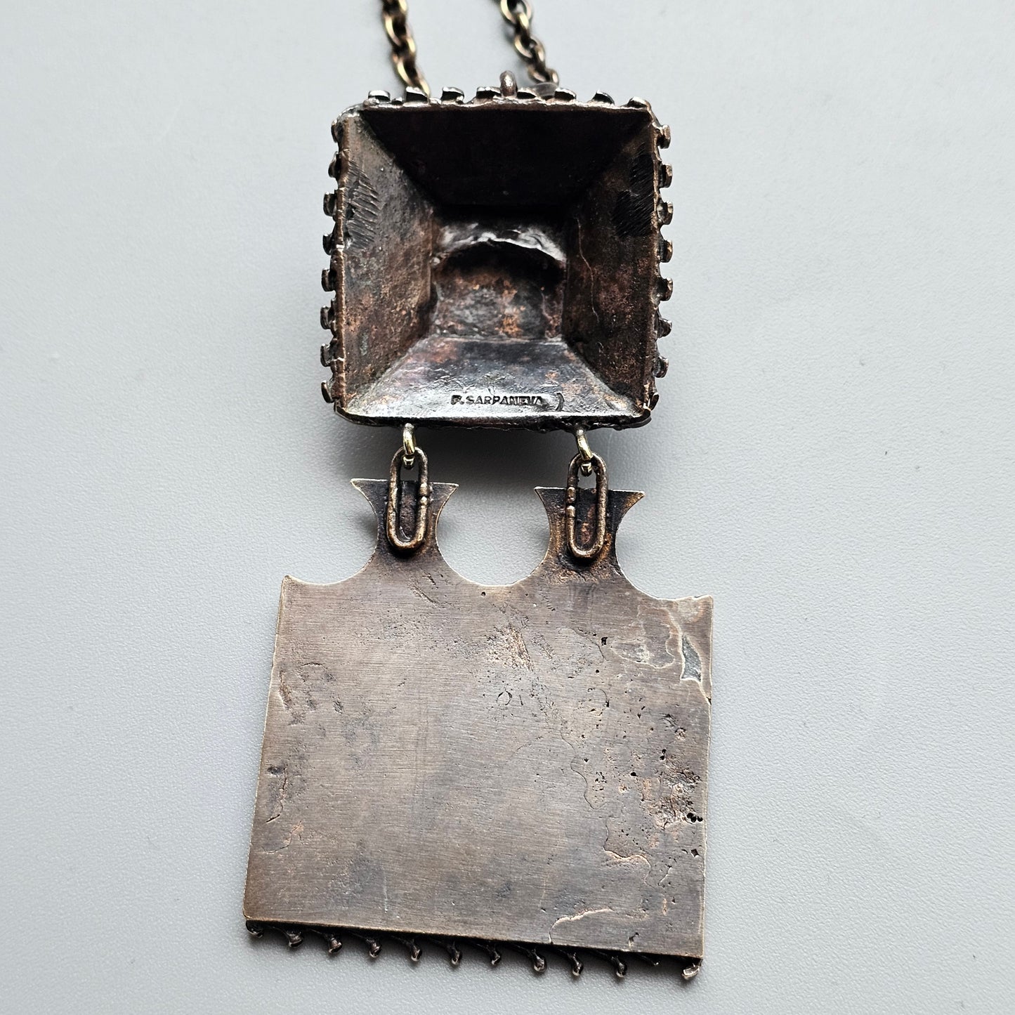 Large Vintage 1970s Pentti Sarpaneva Bronze Brutalist Modernist Necklace