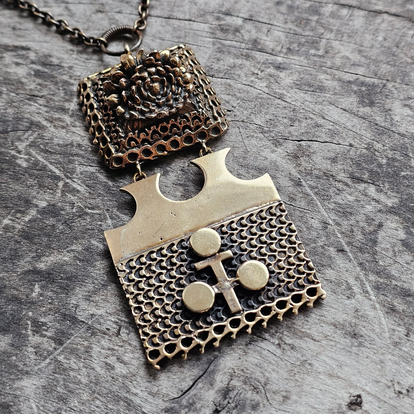 Large Vintage 1970s Pentti Sarpaneva Bronze Brutalist Modernist Necklace