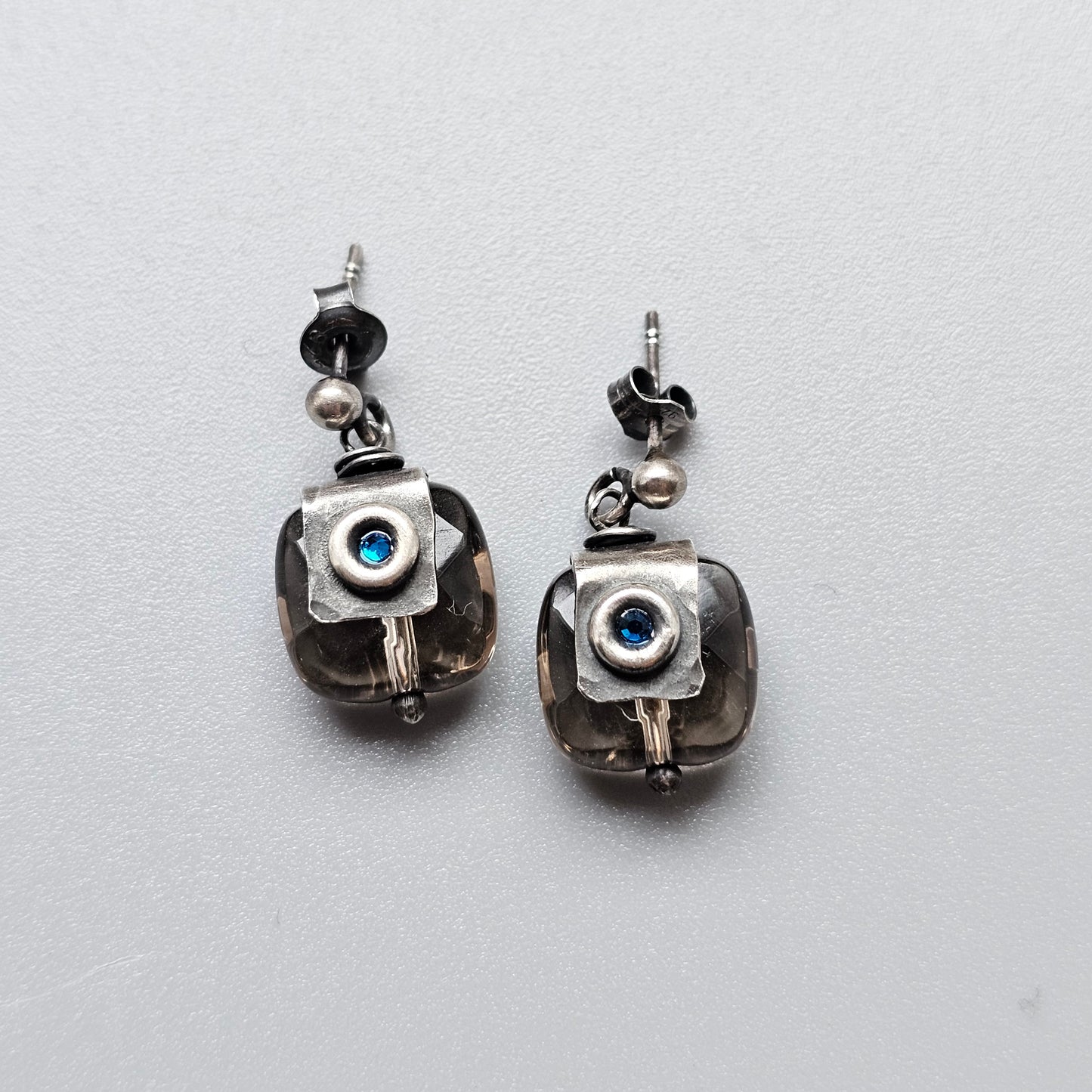 Contemporary Sterling Silver & Smokey Quartz Drop Earrings