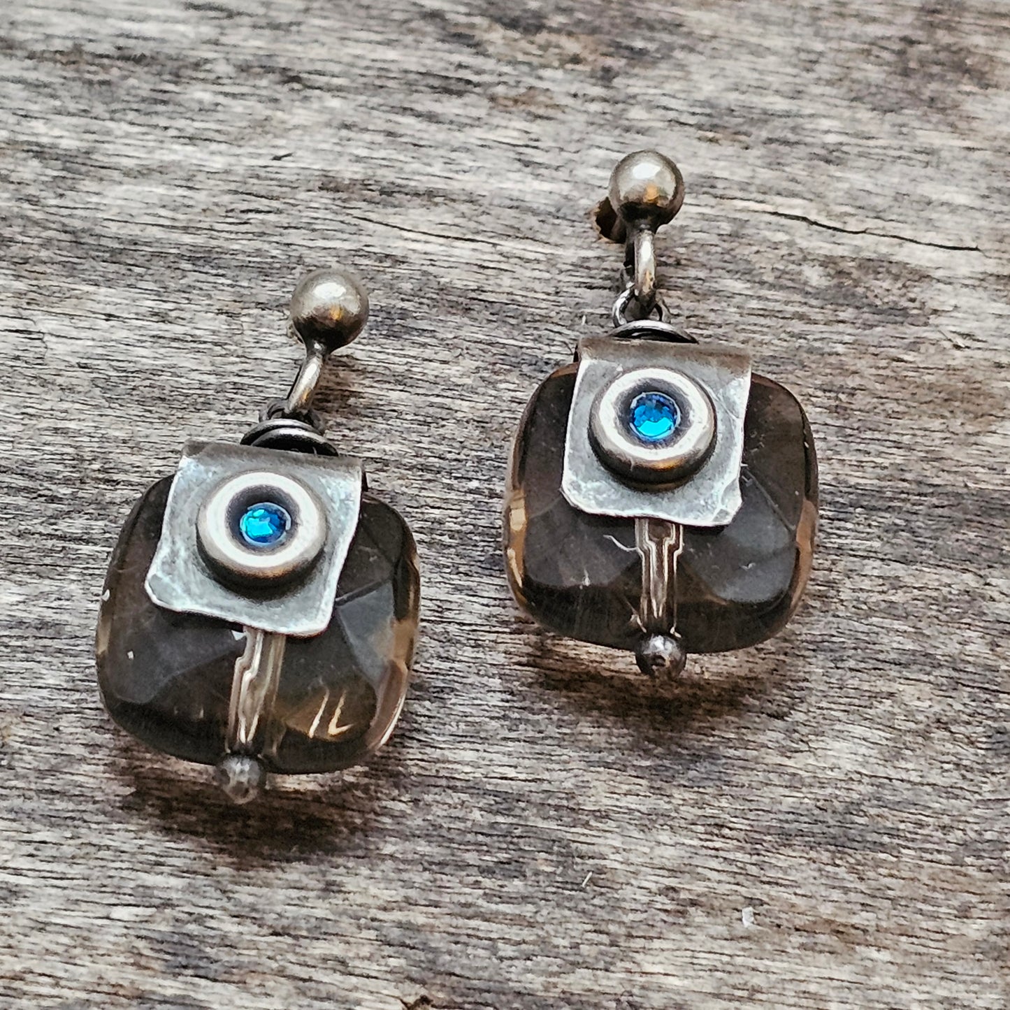 Contemporary Sterling Silver & Smokey Quartz Drop Earrings