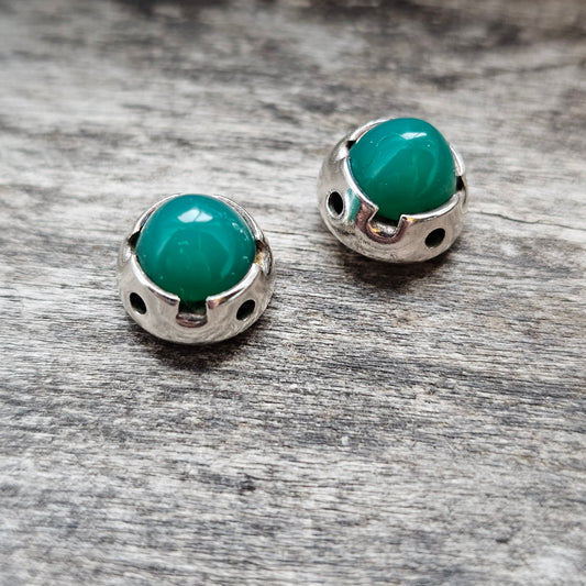 Vintage Modernist Finnish Silver & Chrysoprase Stud Earrings by Martti Viikinniemi 1960s