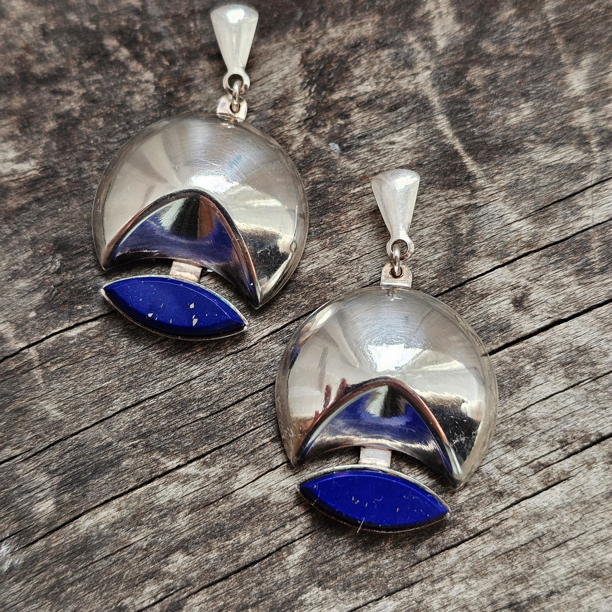 Vintage 1990s Finnish Sterling Silver & Lapis Lazuli Earrings - 1995