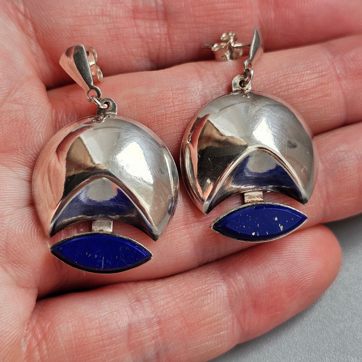 Vintage 1990s Finnish Sterling Silver & Lapis Lazuli Earrings - 1995