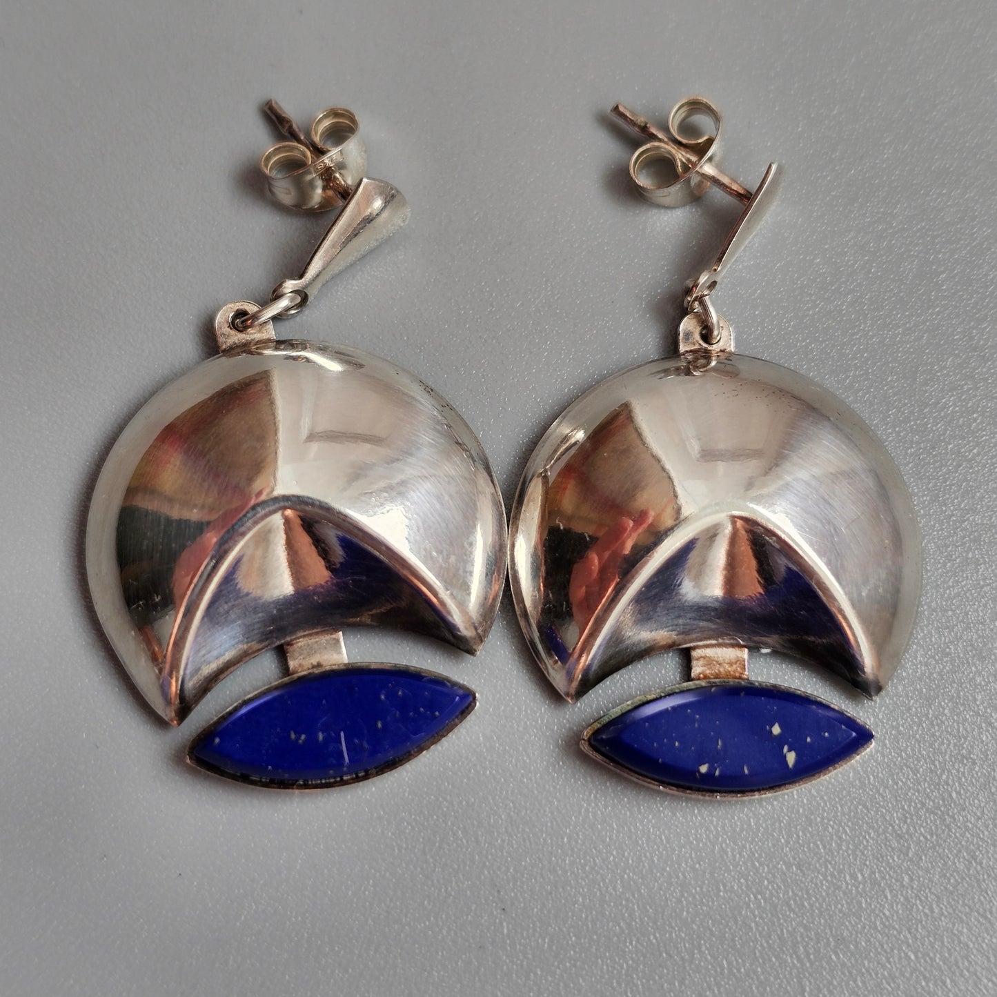 Vintage 1990s Finnish Sterling Silver & Lapis Lazuli Earrings - 1995