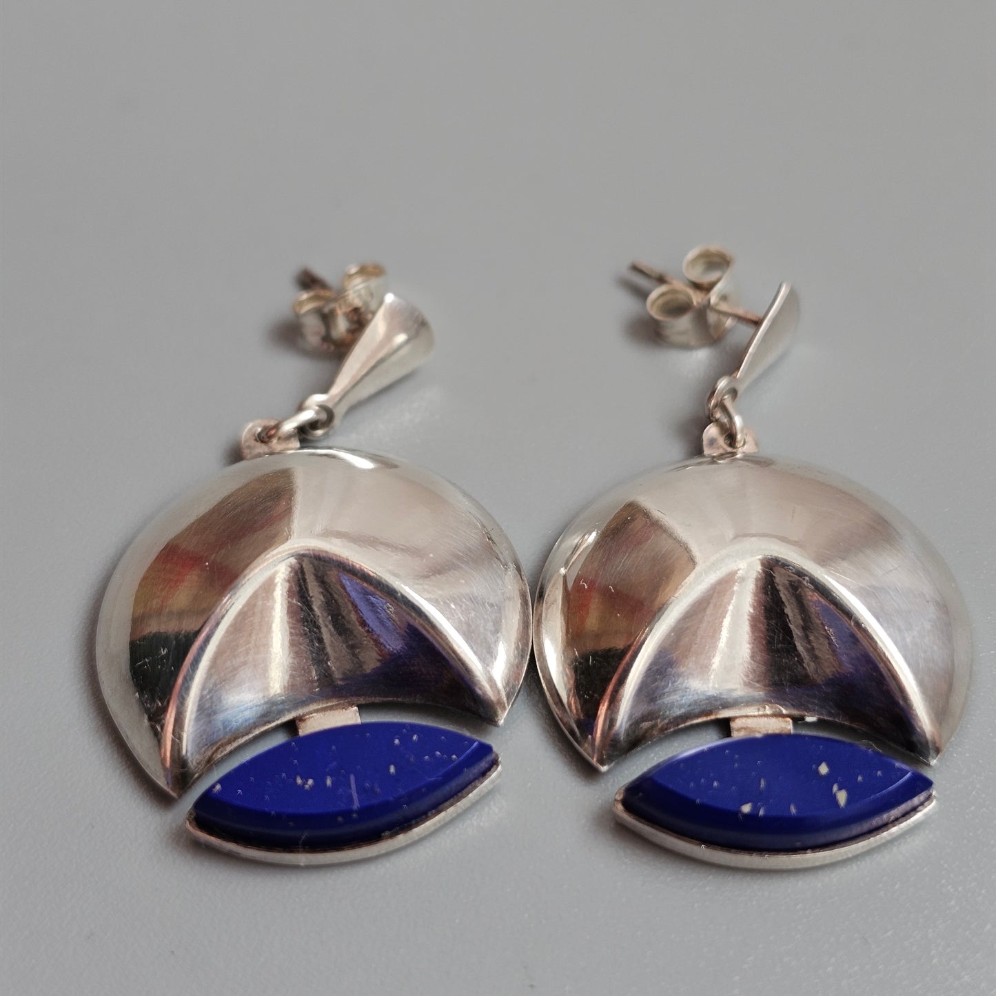 Vintage 1990s Finnish Sterling Silver & Lapis Lazuli Earrings - 1995