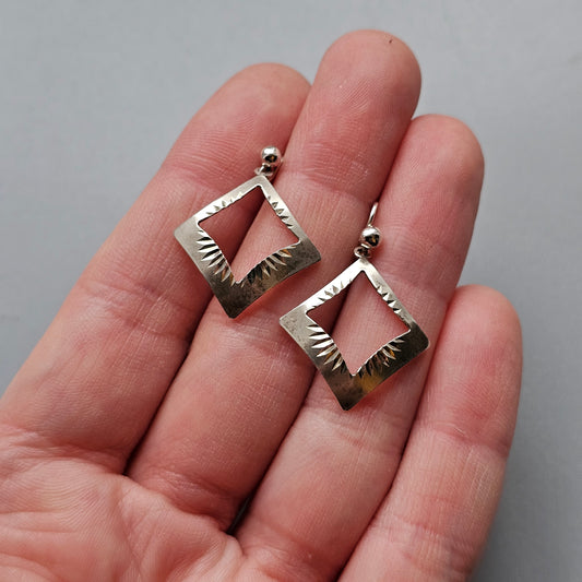 Vintage Modernist 1970s / 1980s Silver Geometric Drop Earrings