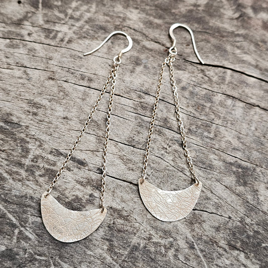 Handmade Contemporary Sterling Silver Long Drop Earrings