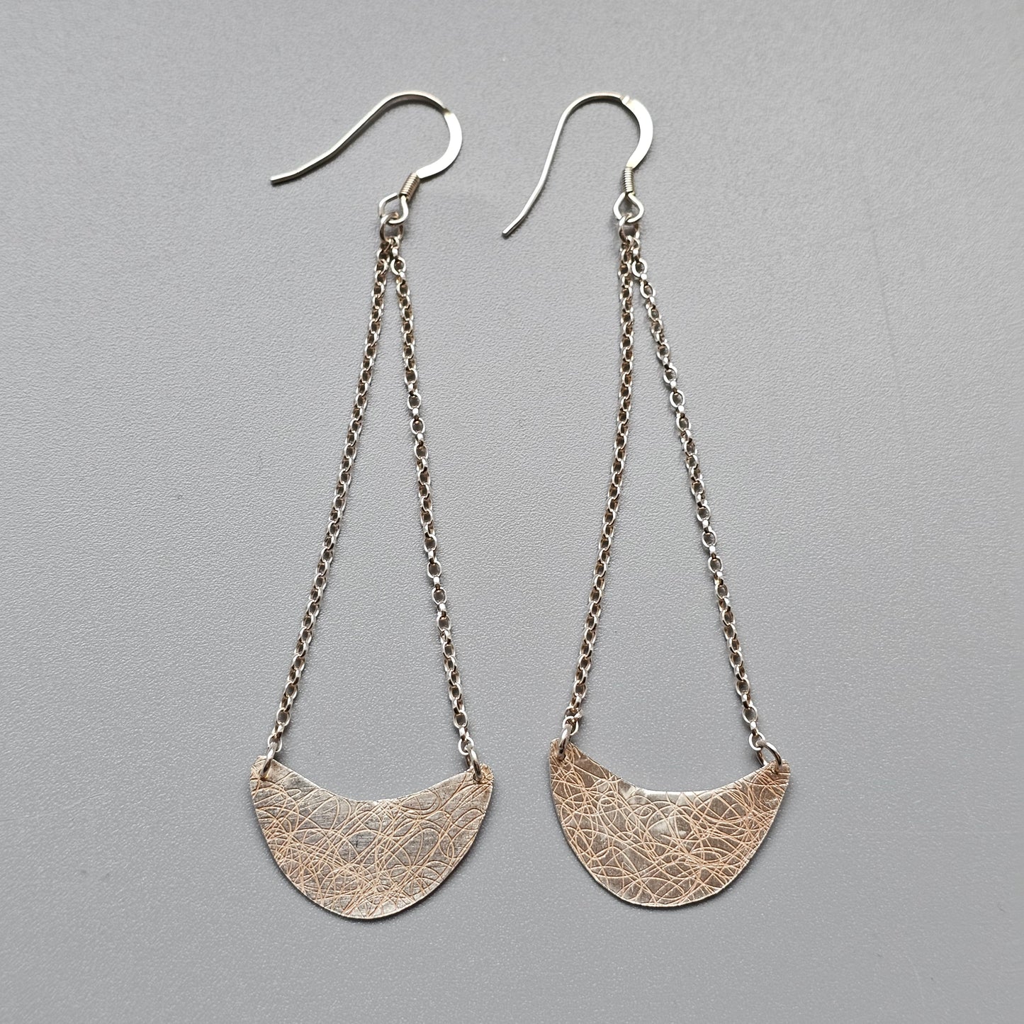 Handmade Contemporary Sterling Silver Long Drop Earrings