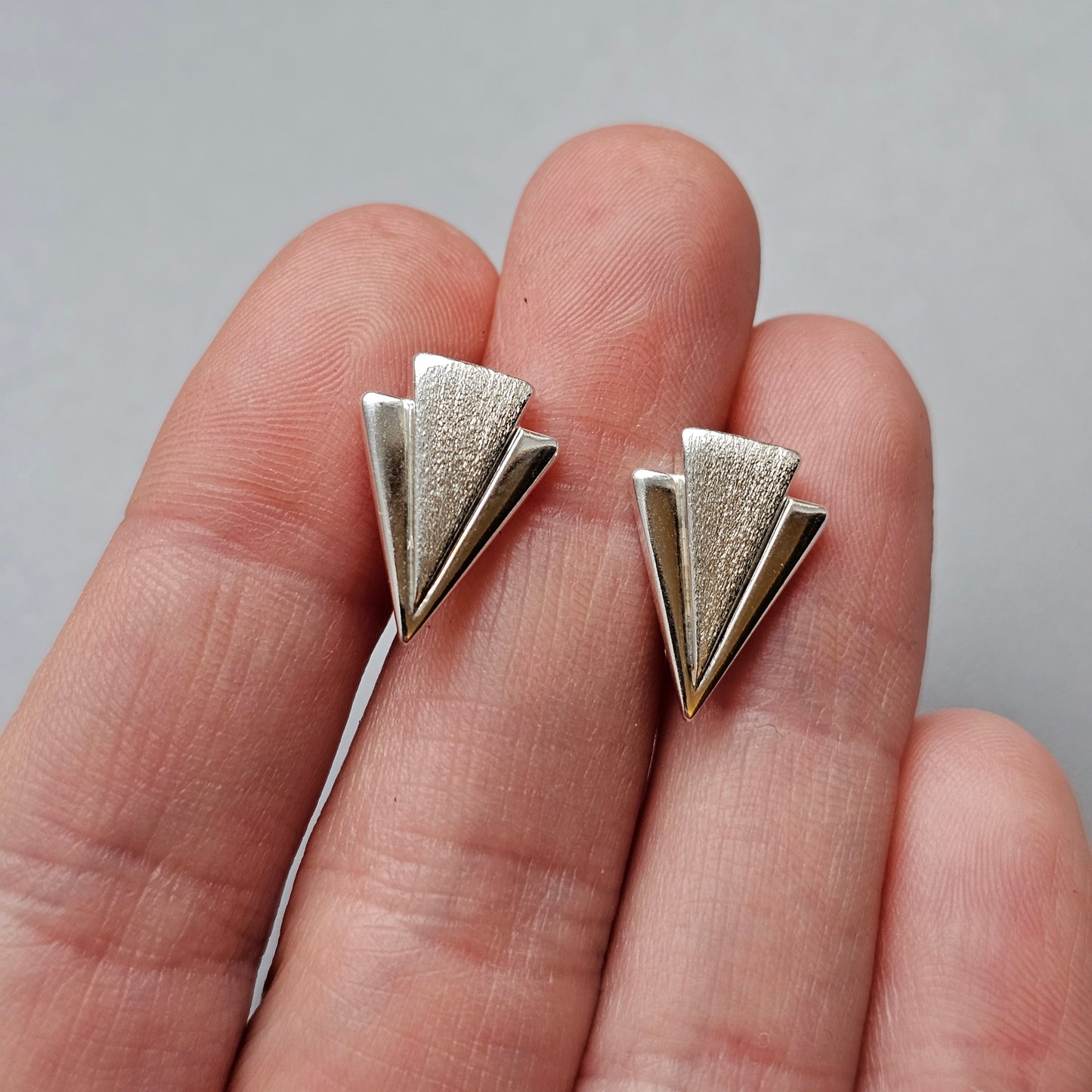 Contemporary Sterling Silver Geometric Stud Earrings