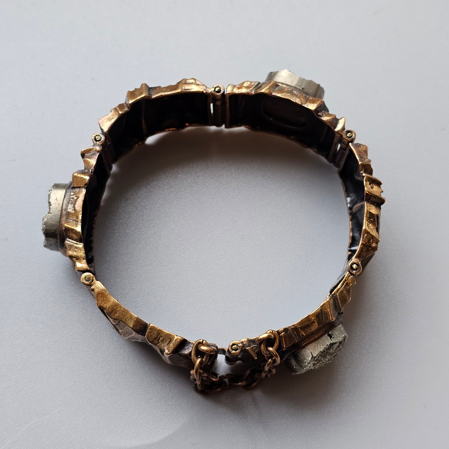 Vintage 1970s Modernist Brutalist Pentti Sarpaneva Bronze ‘Kelo’ Bracelet with Pyrite Stone