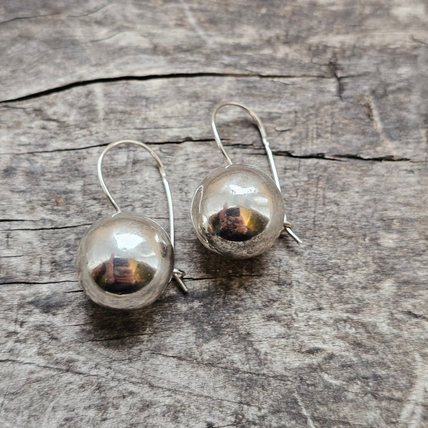 Contemporary Portuguese Silver Ball Drop Earrings