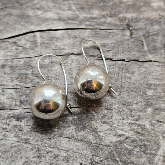 Contemporary Portuguese Silver Ball Drop Earrings
