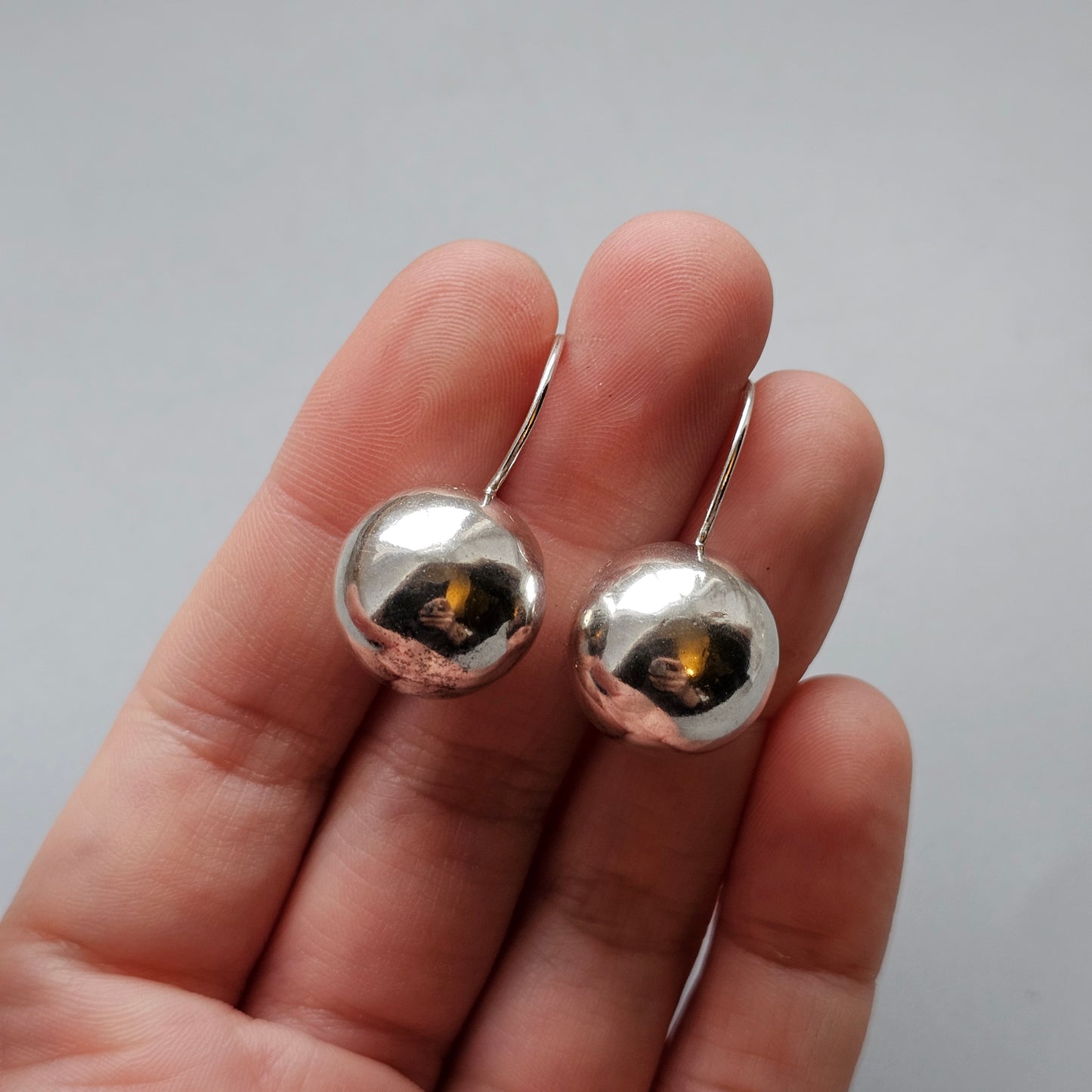 Contemporary Portuguese Silver Ball Drop Earrings