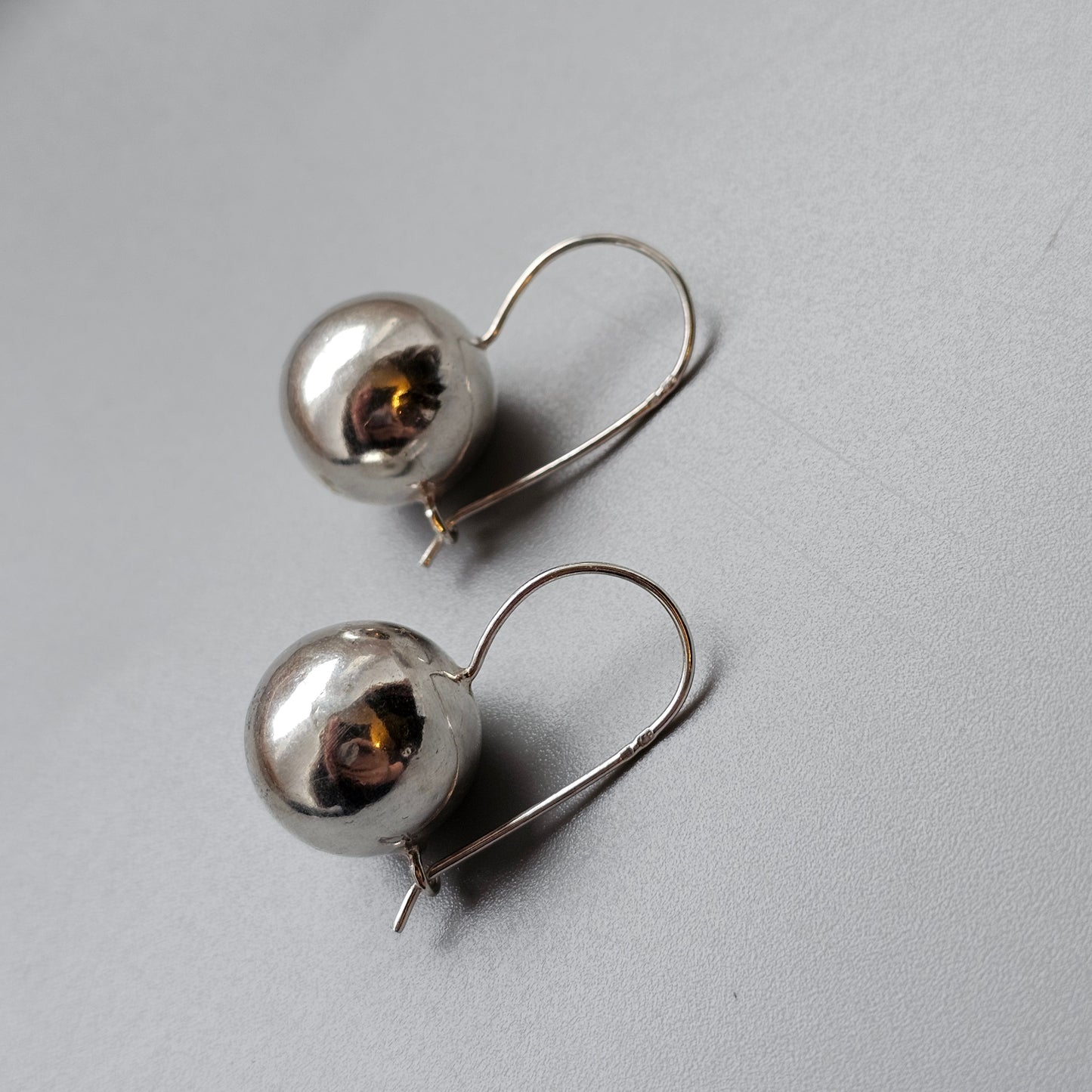 Contemporary Portuguese Silver Ball Drop Earrings