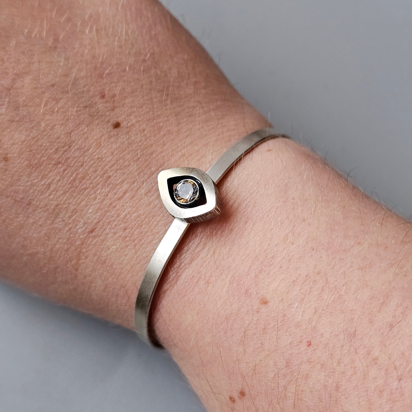 Vintage 1990s Karl Laine Finnfeelings Silver & Rock Crystal Bangle Bracelet - 1999