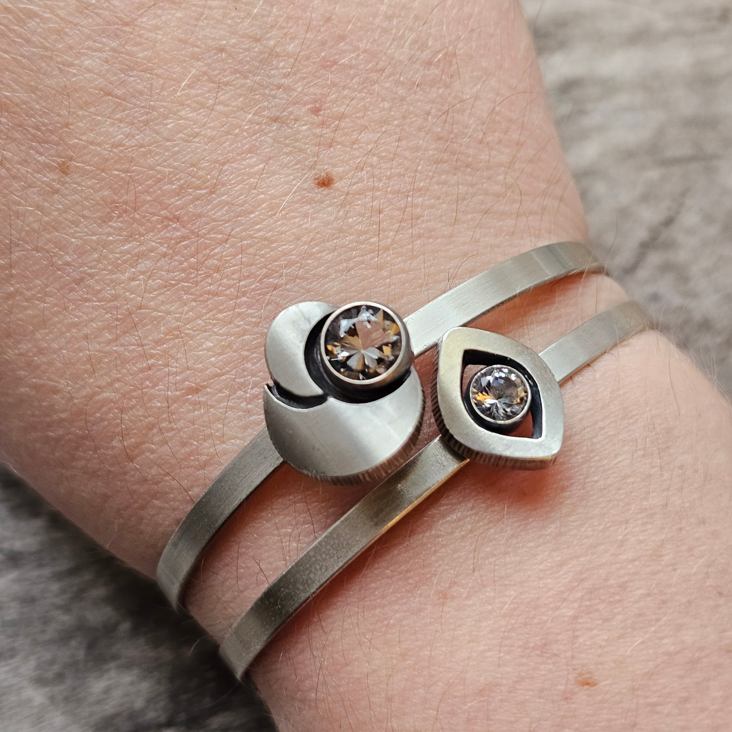 Vintage 1990s Karl Laine Finnfeelings Silver & Rock Crystal Bangle Bracelet - 1999