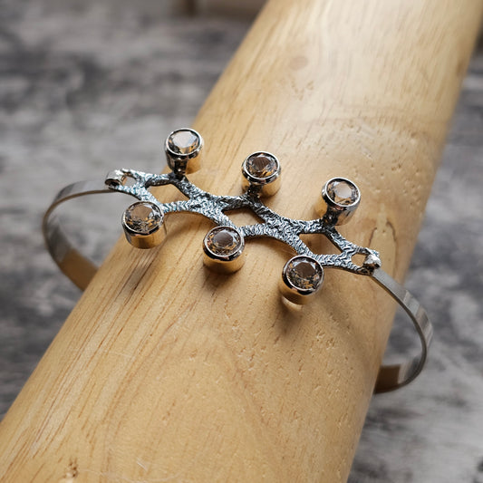 Vintage 1970s Modernist Finnish Silver & Clear Spinel Bangle Bracelet 1970