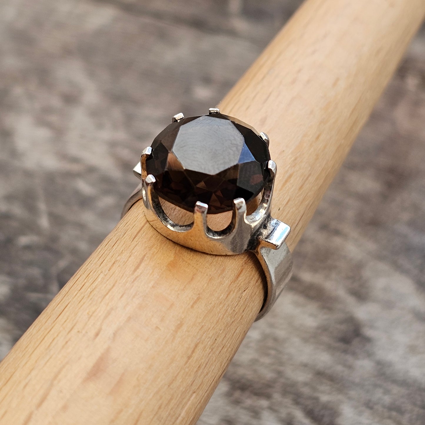Vintage 1970s Finnish Sterling Silver & Smokey Quartz Ring  - UK Ring Size N -  US Ring Size 6.75- 1974