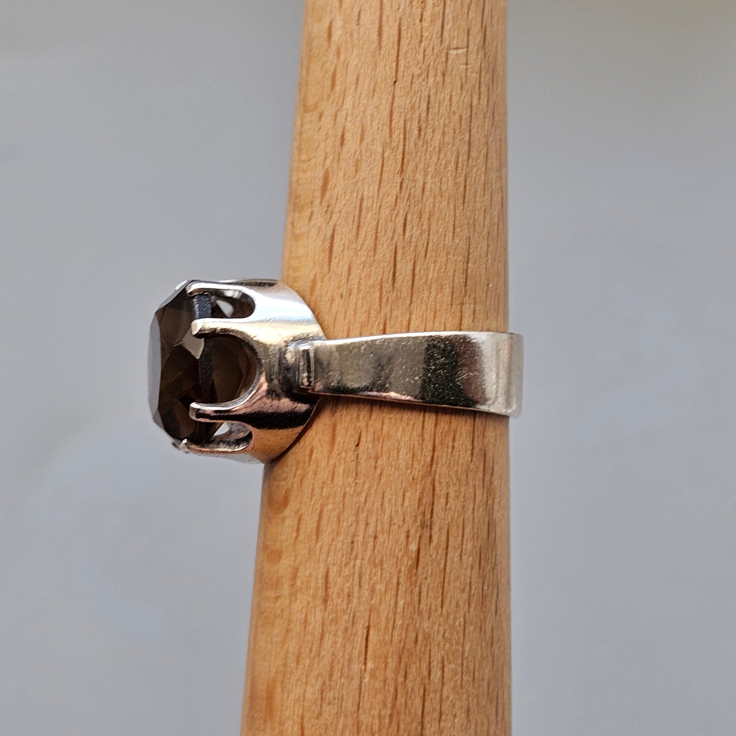 Vintage 1970s Finnish Sterling Silver & Smokey Quartz Ring  - UK Ring Size N -  US Ring Size 6.75- 1974