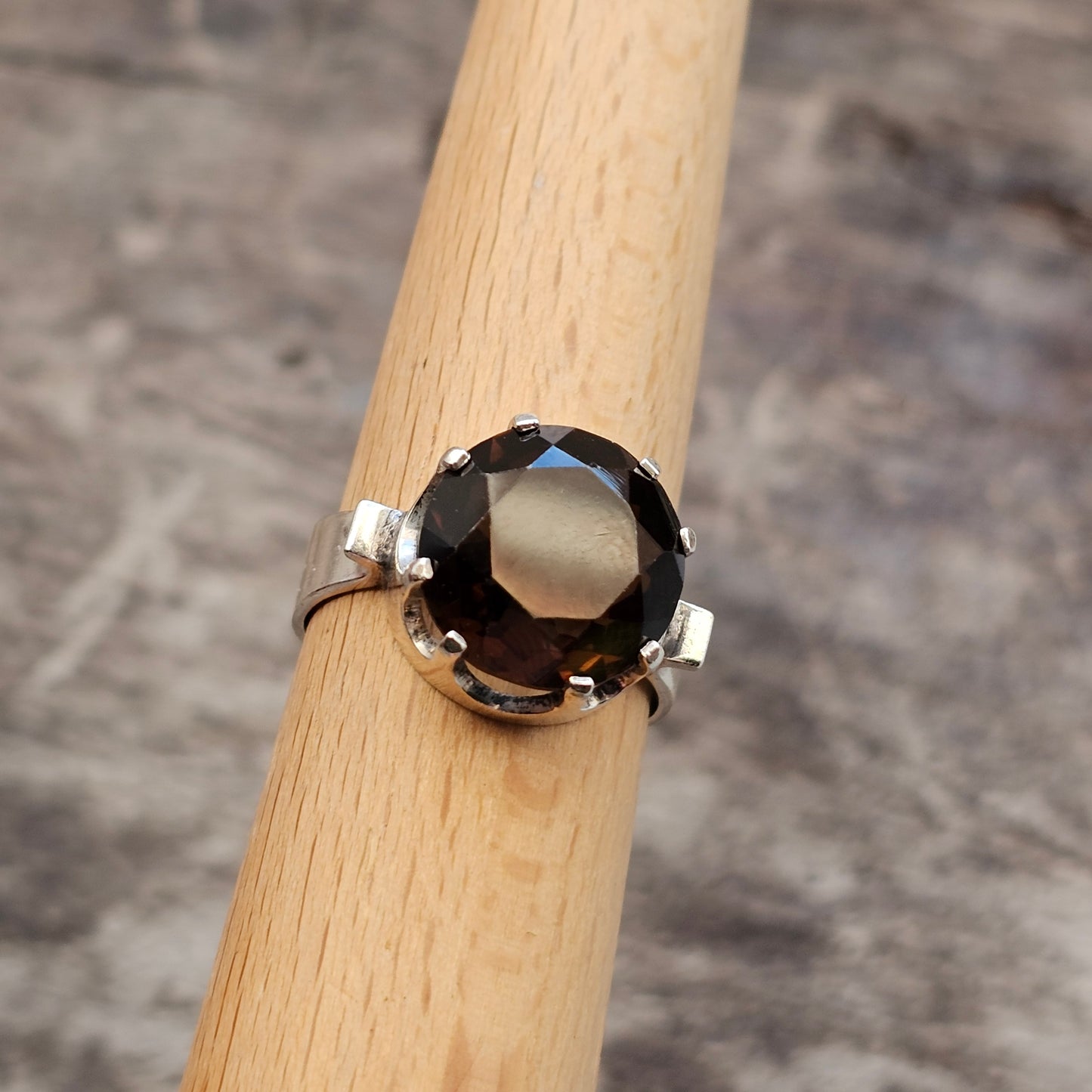 Vintage 1970s Finnish Sterling Silver & Smokey Quartz Ring  - UK Ring Size N -  US Ring Size 6.75- 1974
