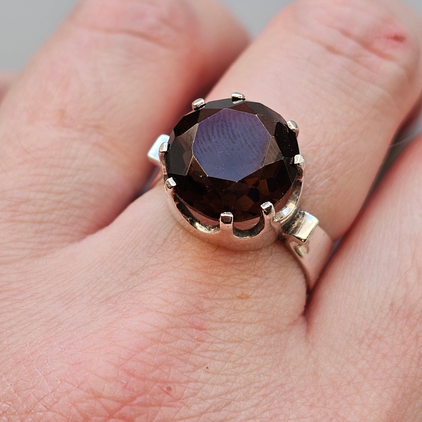 Vintage 1970s Finnish Sterling Silver & Smokey Quartz Ring  - UK Ring Size N -  US Ring Size 6.75- 1974