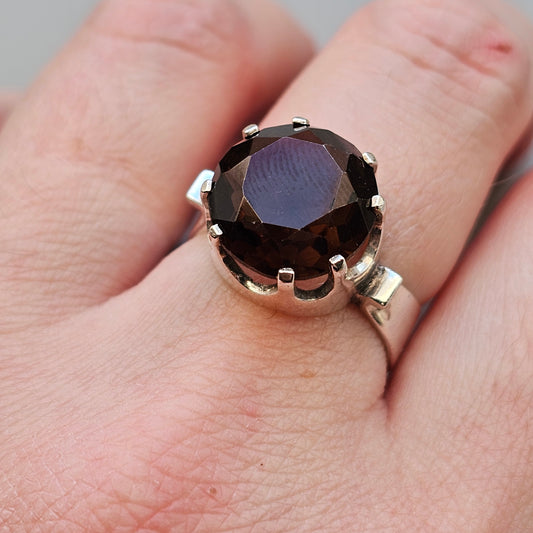 Vintage 1970s Finnish Sterling Silver & Smokey Quartz Ring  - UK Ring Size N -  US Ring Size 6.75- 1974