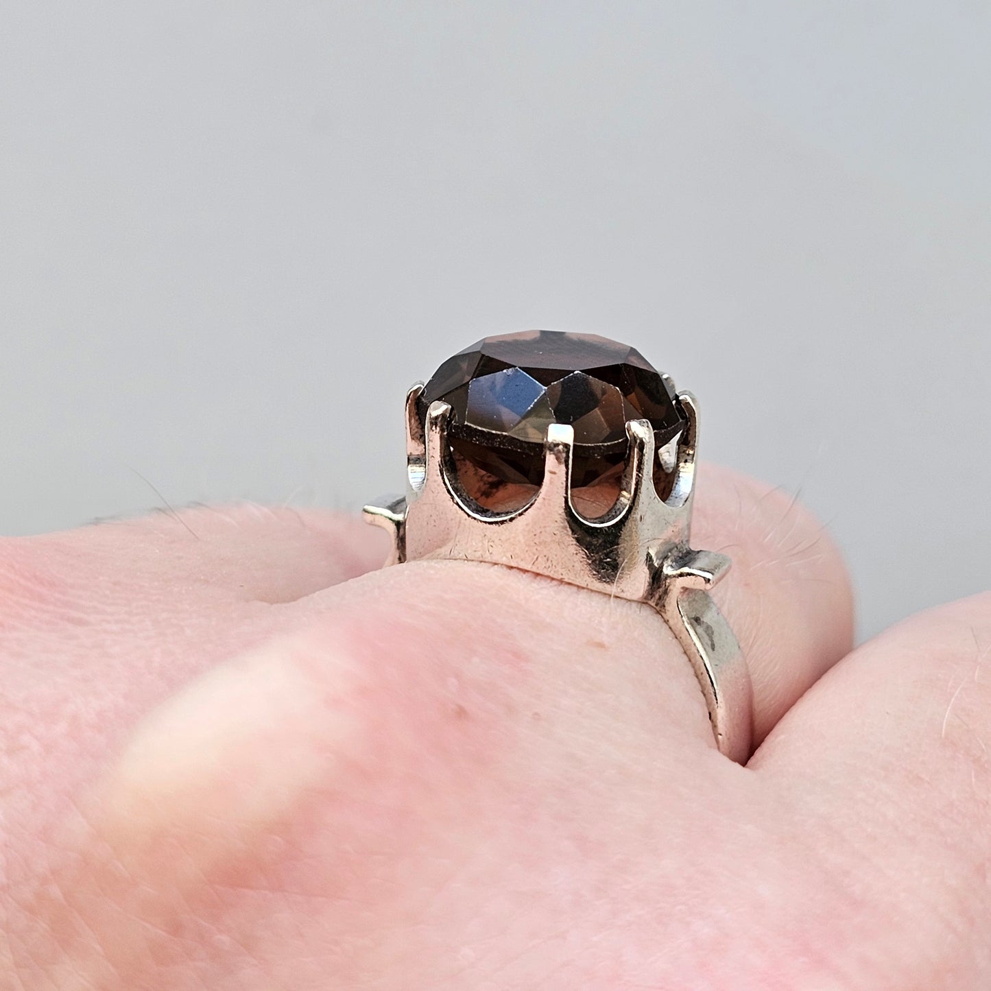 Vintage 1970s Finnish Sterling Silver & Smokey Quartz Ring  - UK Ring Size N -  US Ring Size 6.75- 1974